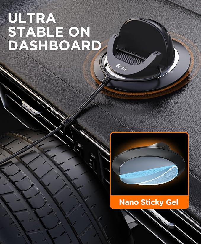 Beeasy Dashboard Cell Phone Holder for Your Car, Car Phone Holder with 360°Rotatable Silicone Non-Slip, Universal Car Phone M