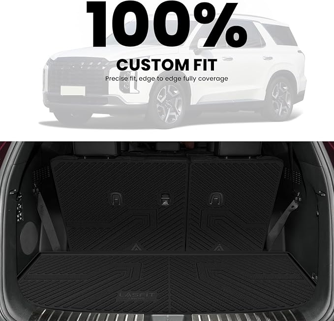 LASFIT Cargo Trunk Mat & Backrest Mats for Hyundai Palisade 2025 2024 2023 2022 2021 2020 All Weather TPE Custom Fit Car Trunk Mats Cargo Liner & Seatback Mats Accessoires, Black