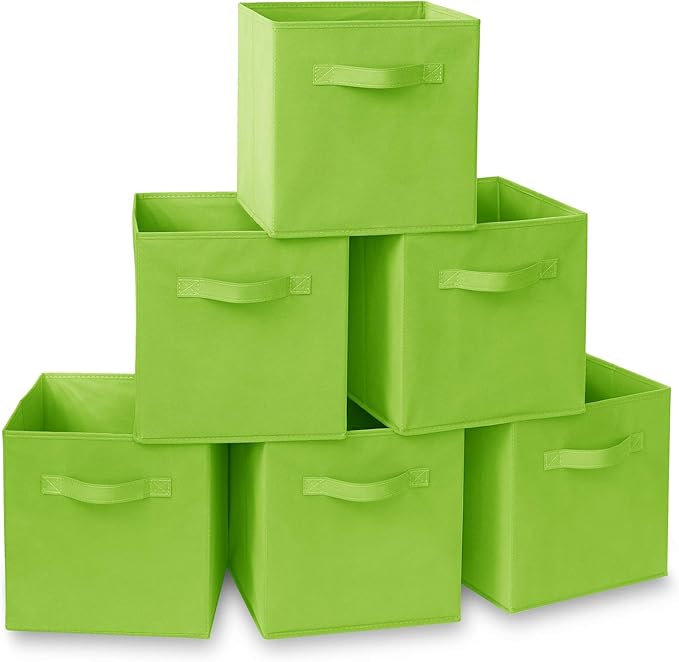 Casafield Set of 6 Collapsible Fabric Cube Storage Bins, Lime Green - 11" Foldable Cloth Baskets for Shelves, Cubby Organizer