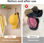SCUNDA Adhesive Hat Holder Storage Organizer - Wall Mounted & Door Back Hat Rack with Wood Base & Metal Rod for Closet, Cabin