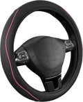 Road Comforts Leather Steering Wheel Cover with Decorative Trim and Piping, Anti-Slip Breathable Design, Fits 14.5–15 Inch Ro
