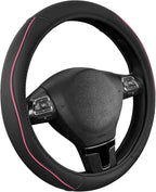 Road Comforts Leather Steering Wheel Cover with Decorative Trim and Piping, Anti-Slip Breathable Design, Fits 14.5–15 Inch Ro