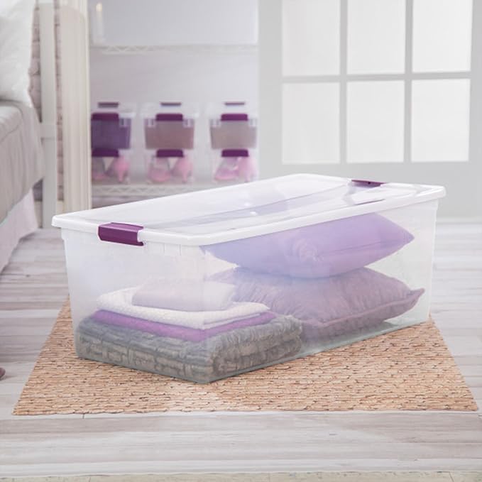 Sterilite 16-Pack 110 Quart ClearView Latch Box, Stackable Organizer Bins with Latching Lids - Clear Plastic Organization Con