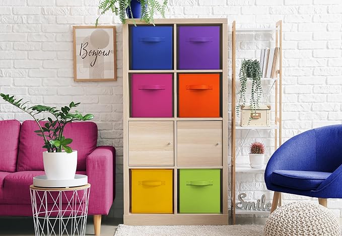 Sorbus 11 Inch Fabric Storage Cubes - Sturdy Collapsible Bins With Handle - 6 Foldable Baskets for Organizing Clothes, Toys, 