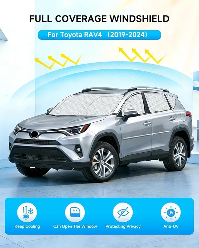 8pcs Thicken Full Car Window Shades for Toyota RAV4 2019-2024，Accessories, Reflective Windshield Sunshade Window Covers for Side Rear,UV Block and Blackout Privacy for Camping