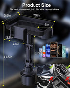 3 in1 Car Cup Holder Expander with 360° Rotation Phone Mount, Multifunctional Car Food Tray for Eating, Drinking, and Phone M