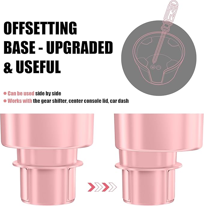 Upgraded Car Cup Holder Expander Adapter with Offset Adjustable Base, Compatible with Yeti 14/24/36/46oz Ramblers, Hydro Flas