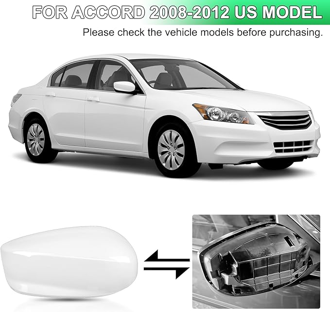 White Passenger Side Mirror Cover Rear View Mirror Cap Compatible with 8th Gen Accord Sedan 2008 2009 2010 2011 2012