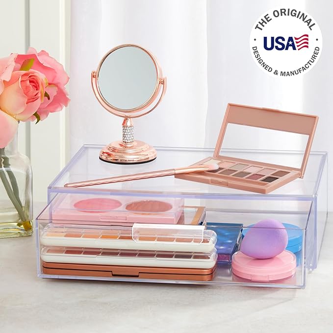 STORi Audrey Stackable Clear Bin Plastic Organizer Drawer | Organize Eyeshadow Palettes, Cosmetics, and Beauty Supplies on a 
