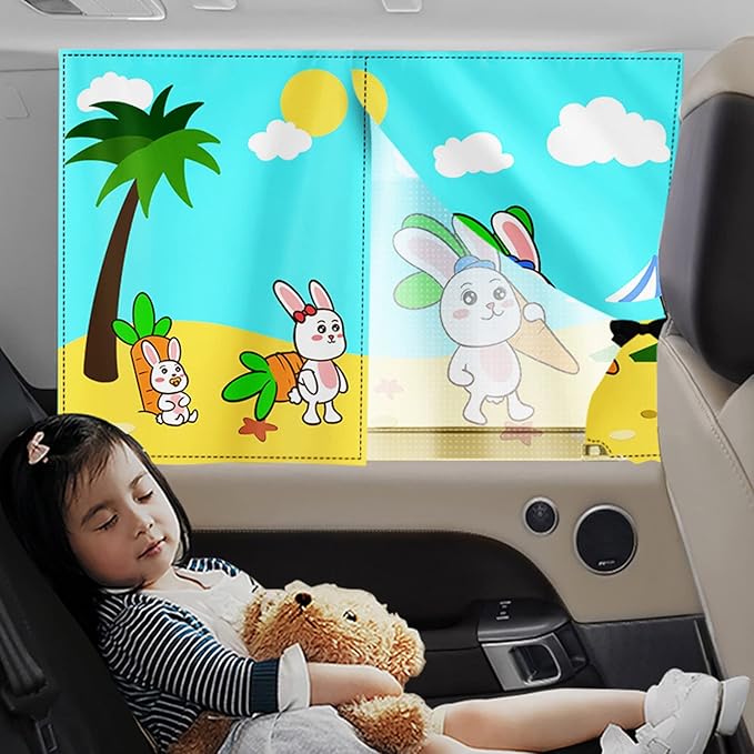 Car Sun Shade for Baby - EOHMAK Car Side Window Sun Shade Cover Upgrade Double Opening Car Interior Curtain Sun Blocker Blind (Beach, 2 Pack)