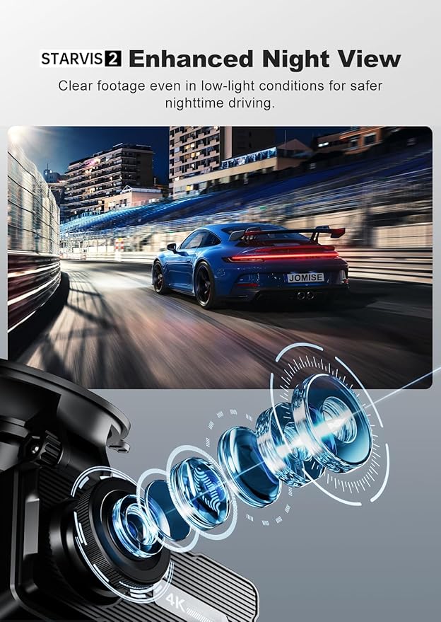 JOMISE 4K Dual Dash Cam Front and Rear,Dashcam for Cars with 3.2" Touchscreen, 64GB Card, GPS & 5.8GHz WiFi, Enhanced Night V