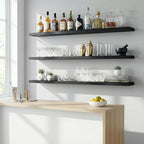 IEO Long Wooden Floating Shelves for Room Wall, Natural Wood Floating Shelves Wall Mounted Kitchen Shelf for Living Room, Bed