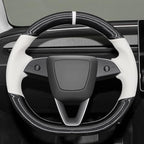 MEWANT Hand Stitched White Leather Steering Wheel Cover for Tesla Model 3 Highland 2023 2024 2025