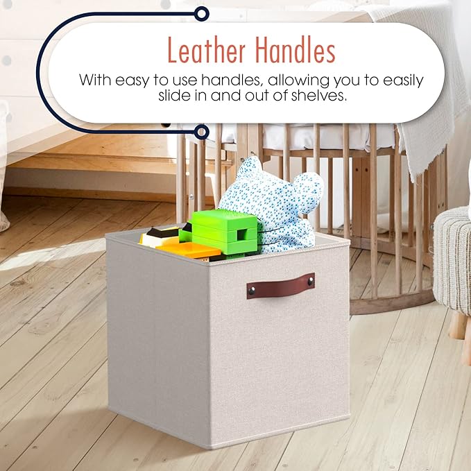 Ornavo Home 11 x 11 Storage Cube Bins, Foldable Collapsible Fabric Storage Bins Box Linen Shelf Basket Cube Organizer for Clo