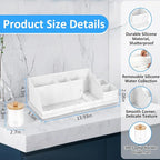 Bathroom Counter Organizer, White Silicone Toothbrush Holders for Bathrooms Organizer Countertop with 3PCS Qtip Holder, Tooth