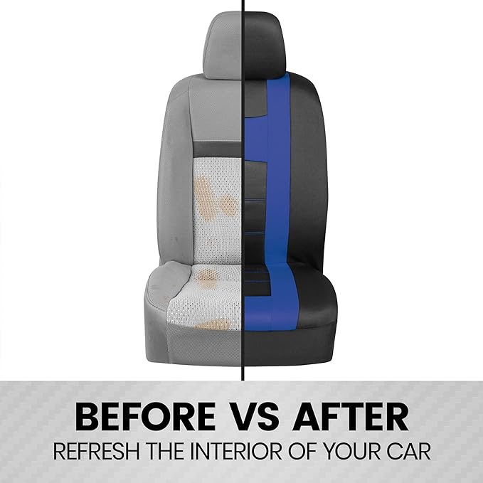 BDK carXS Seat Covers for Cars, Blue Two-Tone with Matching Back Seat Cover, Made to Fit Most Auto Truck Van SUV, Interior Ca
