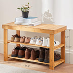 Pipishell 3 Tier Bamboo Shoe Rack Bench - Sturdy Shoe Organizer Holds up to 300lbs for Entryway, Bedroom, Living Room, Balcon