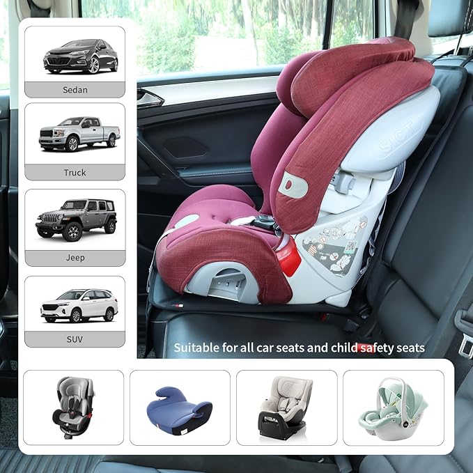 Car Seat Protector Leather Waterproof Child Safety Seat Protector Cover with Thick Pad and 2 Large Pockets Durable Kick Mat f