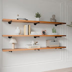 Industrial Pipe Wall Wood Shelves,Real Wooden Shelves 72" in Special Brown Color with 1.2" Extra Thickness, Modern Floating S