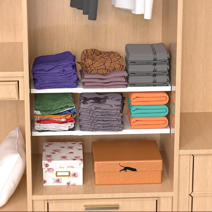 Expandable Closet Tension Shelves, 3 Packs Metal Storage Racks Organizer,DIY Perforated Dividers Separators for Cabinet Wardr