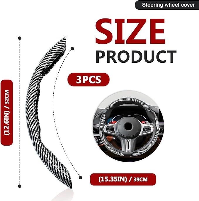 3pcs Universal Carbon Fiber Steering Wheel Cover - Anti-Slip & Segmented Design, Universal 99% Durable Steering Wheel Protect