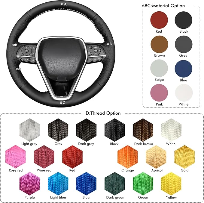 MEWANT Breathable Hand Sewn Car Steering Wheel Cover for Toyota Camry 2018-2019 / Toyota Avalon 2019 / Toyota Corolla 2019-2020 / Toyota RAV4 2019 Steering Wheel Accessories