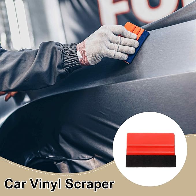 HARFINGTON 10pcs Car Vinyl Scraper 4inch Vinyl Squeegee Felt Edge Squeegee Tool for Car Window Tint Wallpaper Decal Sticker Installation Crafts Car Wrap Paste, Red