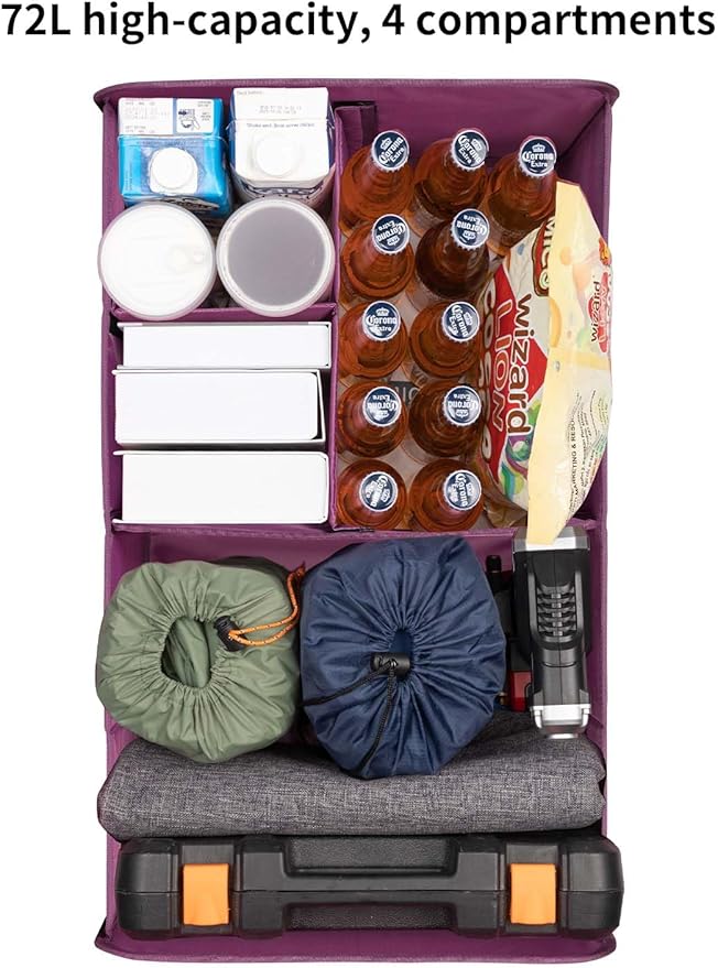 YOHOOLYO Car Trunk Organizer for SUV 72L Large Capacity Collapsible 4 Compartment Storage, Multicolor Car Accessories for Wome
