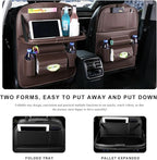 2PCS Car Backseat Organizer, Leather Multi-Pocket Seat Back Protector with Foldable Table Tray, Multifunctional Vehicle Storage Organizer Kick Mat for Kids Toddler Travel (Coffee)