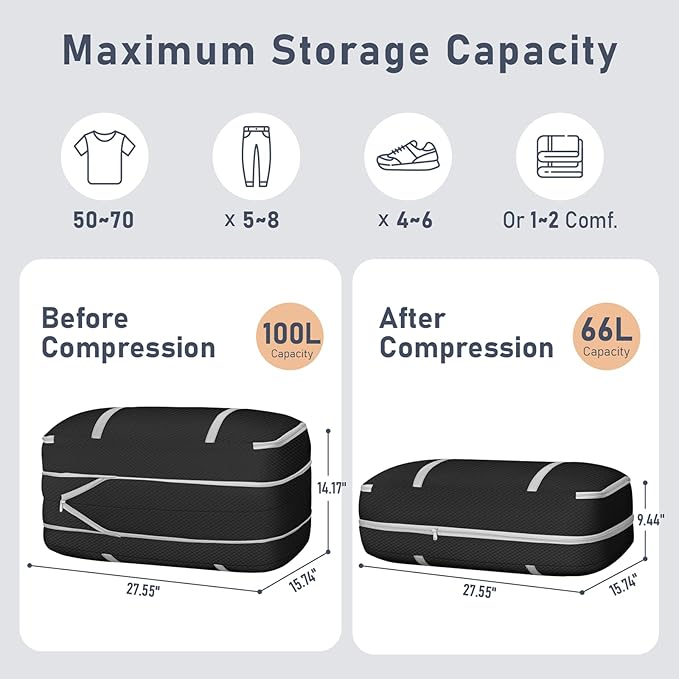 DIMJ Large Comforter Storage Bag with Handls, 100L Washable Blanket Storage, Compression Packing Totes Moving Bags With Zippe