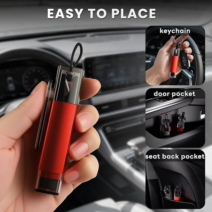 4PCS Window Breaker Seatbelt Cutter Car Safety Hammer, 2-in-1 Glass Breaker and Seat Belt Cutter with Test Glass, Underwater 