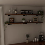 Industrial Pipe Wall Shelves - 60"" Warm Walnut Solid Wood, 12"" Deep Floating Shelving for Farmhouse Rustic Decor, Sturdy St