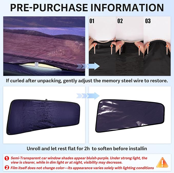 ZATOOTO Tesla Model Y Car Window Shades 4Pack | Clear for Safe Driving | Bluish-Purple for Passenger Comfort | UV Protection | Static Cling Side Window Sun Shade Blocker with Storage Bag | 2020-2024 |
