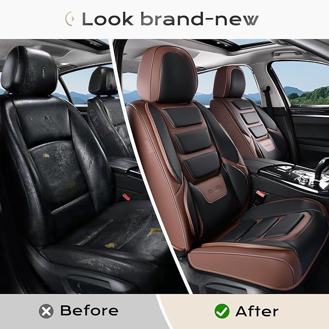 Coverado Car Seat Covers Full Set, Seat Covers for Cars, Front Seat Covers and Back Seat Cover Waterproof Leather Automotive 
