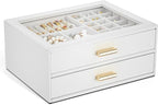 AKOZLIN Jewelry Box with Clear Lid Functional Leather Jewelry Storage Organizer Case 2 Drawers for Women Girls Necklace Ring 