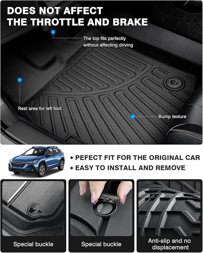Powerty Floor Mats for 2024 2025 2026 Subaru Crosstrek Accessories All Weather Floor Liner 3D TPE 1st & 2nd Row Floor Mat Heavy-Duty Floor Liners