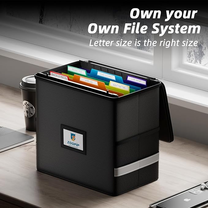 Fireproof File Box with Hanging File Folders, 7x1.2 Accordion Pockets, Hanging File Organizer for Letter Size, Retractable Ho