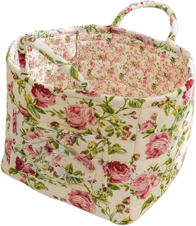 Boho Fabric Storage Basket, Large Capacity Laundry Basket, 12.2'' x 10.23'' x 10.23'' Collapsible Laundry Hamper with Easy Ca