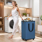 SpaceTrove Laundry Basket with Wheels, Collapsible Laundry Baskets, Laundry Hamper with Handles Detachable Wheels, Rolling La