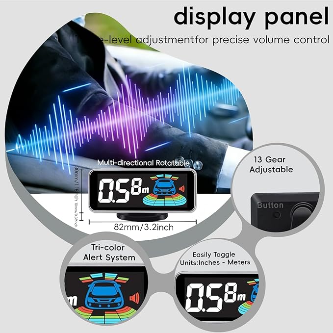 Backup Parktronic System Car Auto Vehicle Reverse with 8 Parking Sensors kit, LCD Display, Distance Detection (Meter/Foot Switchable), Buzzer Alarm and Voice Prompt Function（Green