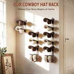 Cowboy Hat Rack for Wall, Cowboy Hat Holder Wall Mount Holds up to 6 Hats, Wooden Western Rustic Metal Hat-Organizer with Arr