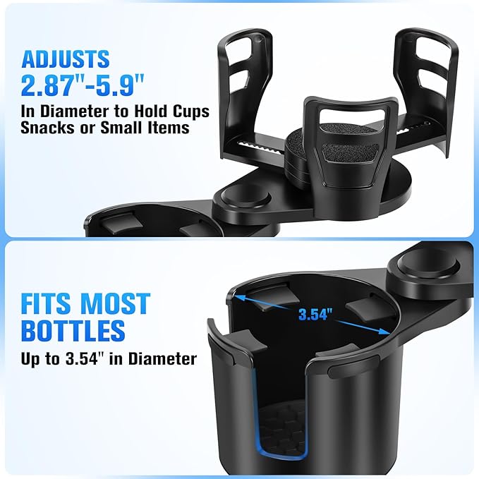 Car Cup Holder Expander, Universal 2 in 1 Large Cupholder Expander Adapter for Car with Adjustable Base, Fits Large Bottles, 