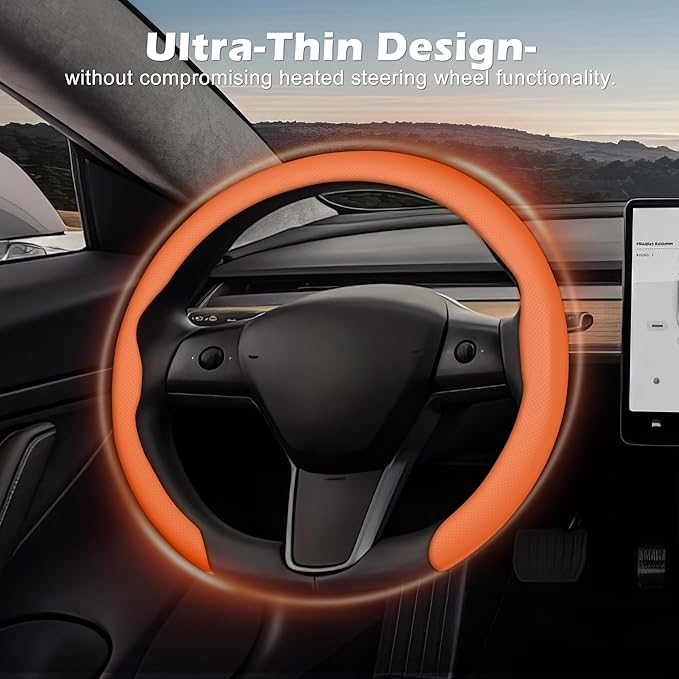Frani Nappa Leather Steering Wheel Cover,Universal Fit 15 Inch-Premium Non-Slip Breathable Comfort Grip for Cars Trucks SUVs,Anti-Slip Durable Interior Upgrade Orange