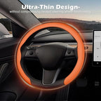 Frani Nappa Leather Steering Wheel Cover,Universal Fit 15 Inch-Premium Non-Slip Breathable Comfort Grip for Cars Trucks SUVs,Anti-Slip Durable Interior Upgrade Orange