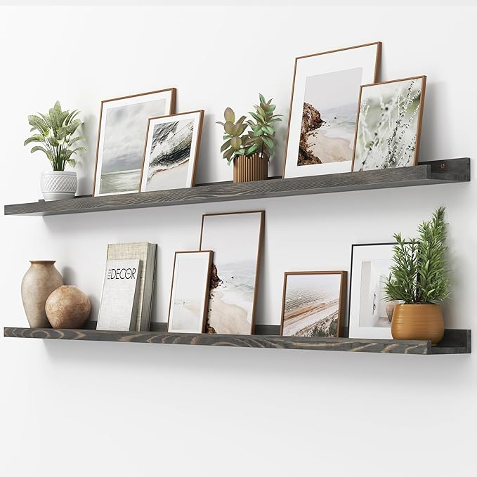 Picture Ledge Shelf, Floating Shelves Set of 2, Solid Pine Wood 72'' Long Large Nursery Book Shelves for Toys Storage, Kids B