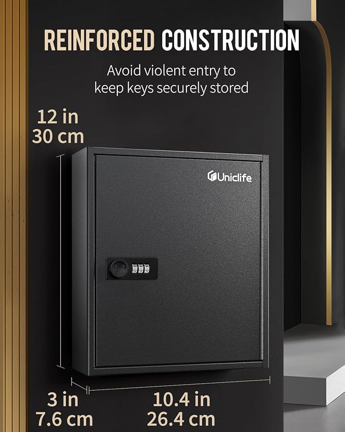 Uniclife 40 Position Key Cabinet with Combination Lock Resettable Black Digital Security Storage Box Steel Key Organizer with