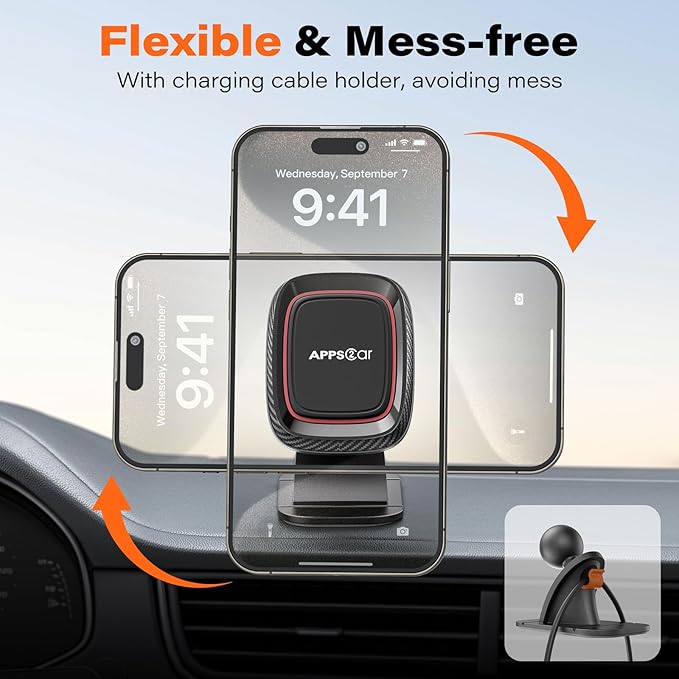 APPS2Car Magnetic Phone Holder for Car, Dashboard Magnetic Car Mount, 360° Rotation Magnet Phone Mount with Strong VHB Adhesive, for All Cell Phones