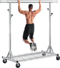 Gewudraw Heavy Duty Clothes Rack Load 630 lbs, Metal Rolling Clothing Rack With Sturdy Wheel And Shelves, Adjustable Portable