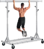 Gewudraw Heavy Duty Clothes Rack Load 630 lbs, Metal Rolling Clothing Rack With Sturdy Wheel And Shelves, Adjustable Portable
