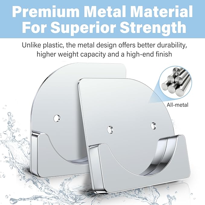 Metal Shower Curtain Rod Holders, Heavy Duty No Drill Adhesive Wall Mount or Screw Brackets, Rustproof Waterproof Rod Support